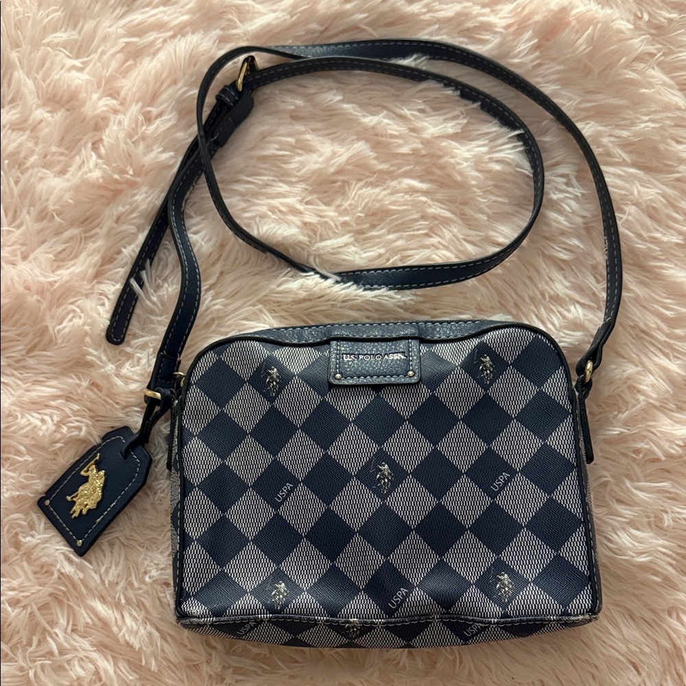 U.S. Polo Assn. Navy and Light Gray Check Crossbody Bag